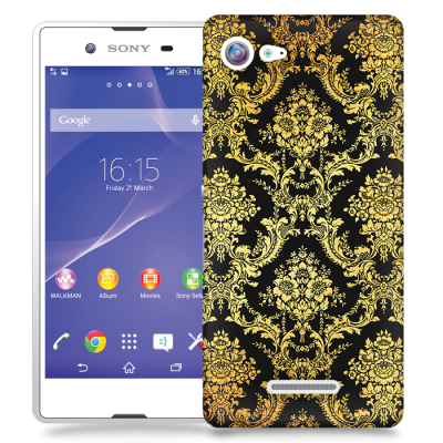 Skal till Sony Xperia E3 - Damask - Guld/Svart