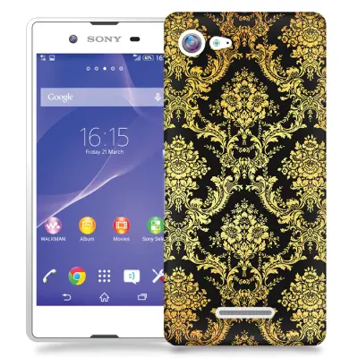 Skal till Sony Xperia E3 - Damask - Guld/Svart