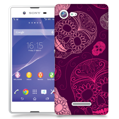 Skal till Sony Xperia E3 - Glada dödskallar - Lila