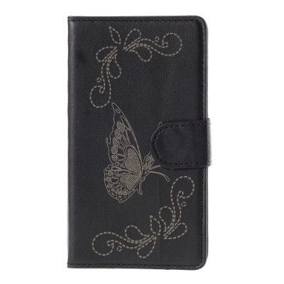 Laser Carving Butterfly Plånboksfodral till Sony Xperia E4 - Svart