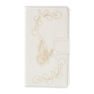 Laser Carving Butterfly Plånboksfodral till Sony Xperia E4 - Vit