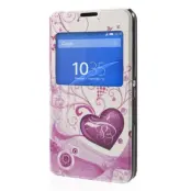 MobilFodral med fönster till Sony Xperia E4 - Två Hjärtan (Vit)