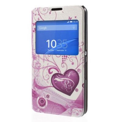 MobilFodral med fönster till Sony Xperia E4 - Två Hjärtan (Vit)
