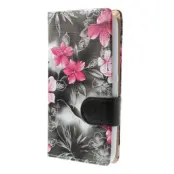 Plånboksfodral till Sony Xperia E4 - Blommor (Svart)