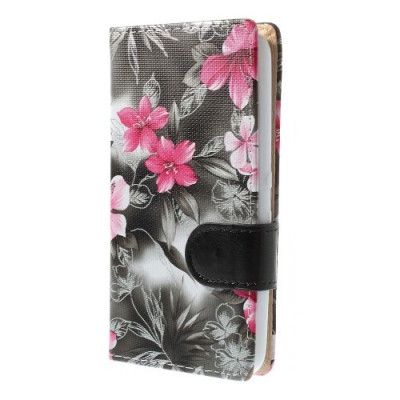Plånboksfodral till Sony Xperia E4 - Blommor (Svart)