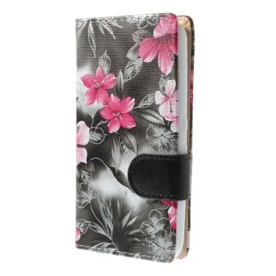 Plånboksfodral till Sony Xperia E4 - Blommor (Svart)