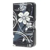 Plånboksfodral till Sony Xperia E4 - Svart Blomma