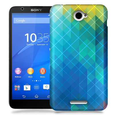 Skal till Sony Xperia E4 - Blå kvadrater