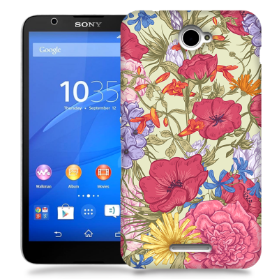 Skal till Sony Xperia E4 - Blommor - Beige