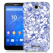 Skal till Sony Xperia E4 - Blommor - Blå/Vit