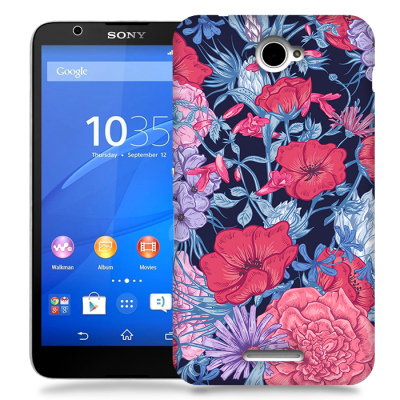 Skal till Sony Xperia E4 - Blommor - Svart