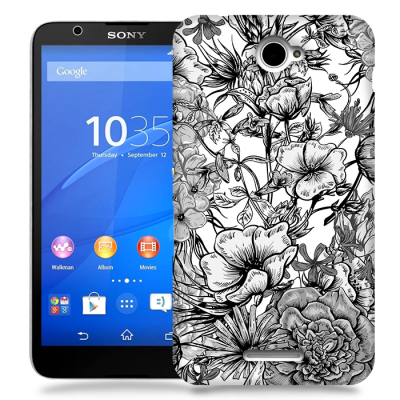 Skal till Sony Xperia E4 - Blommor - Svart/Vit