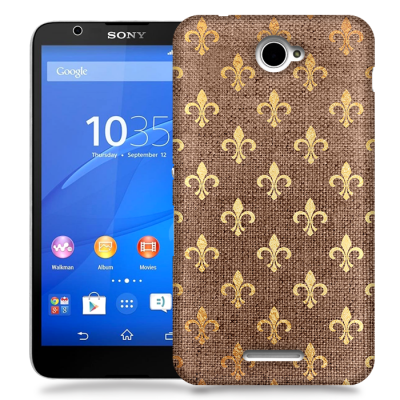 Skal till Sony Xperia E4 - Canvas Blommor - Guld/Brun