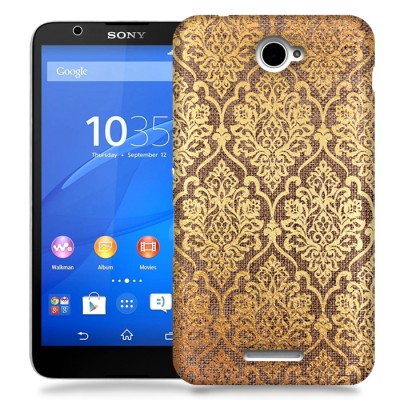 Skal till Sony Xperia E4 - Canvas Damask - Guld/Brun