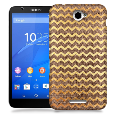 Skal till Sony Xperia E4 - Canvas Ränder - Guld/Brun
