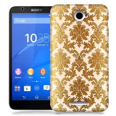 Skal till Sony Xperia E4 - Damask - Guld/Persika