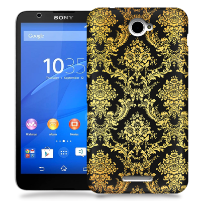 Skal till Sony Xperia E4 - Damask - Guld/Svart