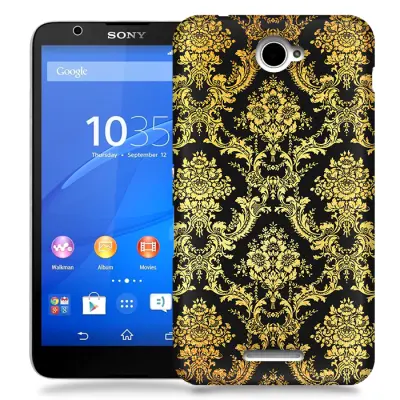 Skal till Sony Xperia E4 - Damask - Guld/Svart