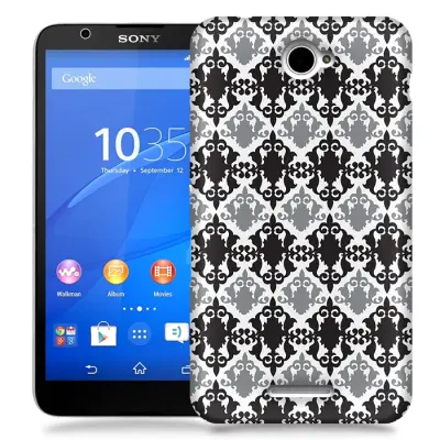 Skal till Sony Xperia E4 - Damask - Svart/Grå
