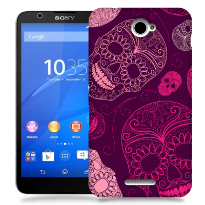 Skal till Sony Xperia E4 - Glada dödskallar - Lila