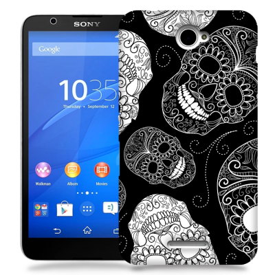 Skal till Sony Xperia E4 - Glada dödskallar - Svart