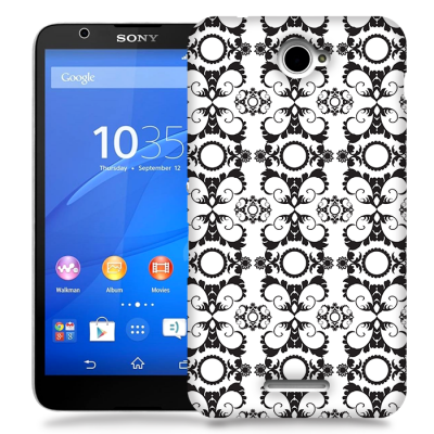 Skal till Sony Xperia E4 - Mönstrad tapet - Vit/Svart