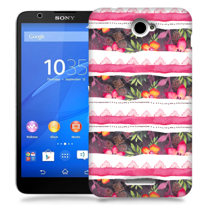 Skal till Sony Xperia E4 - Ränder - Blommor