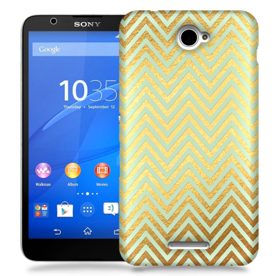 Skal till Sony Xperia E4 - Ränder - Guld/Mint