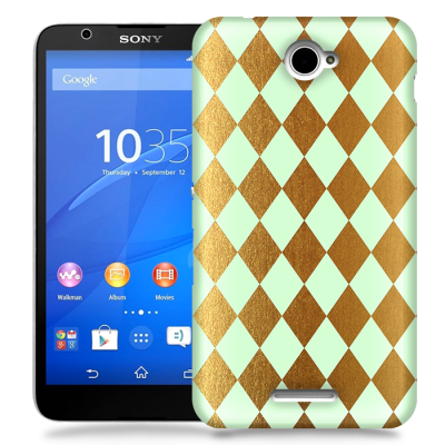 Skal till Sony Xperia E4 - Rutig - Guld/Mint