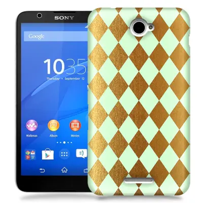 Skal till Sony Xperia E4 - Rutig - Guld/Mint