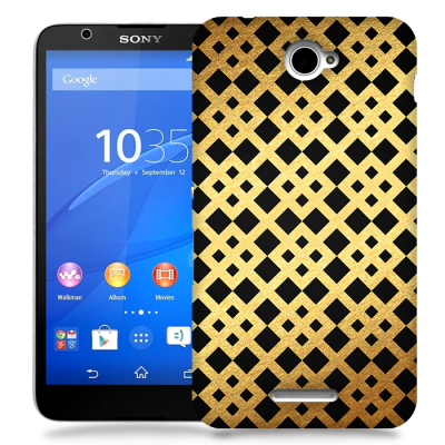 Skal till Sony Xperia E4 - Rutmönster - Guld/Svart