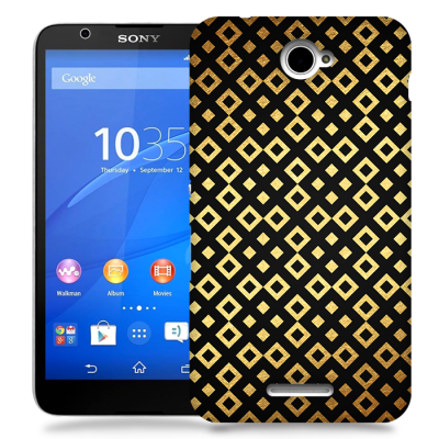 Skal till Sony Xperia E4 - Rutmönster - Svart/Guld