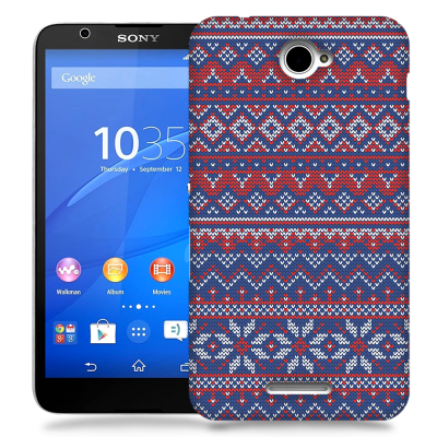 Skal till Sony Xperia E4 - Stickat - Blå/Röd