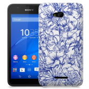 Skal till Sony Xperia E4g - Blommor - Blå/Vit