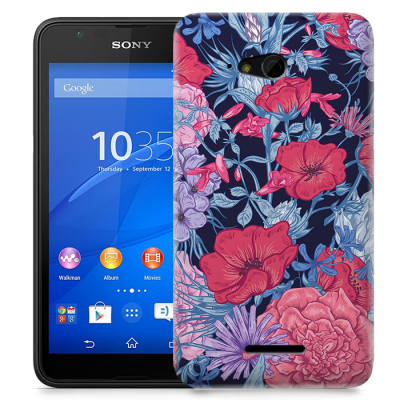 Skal till Sony Xperia E4g - Blommor - Svart