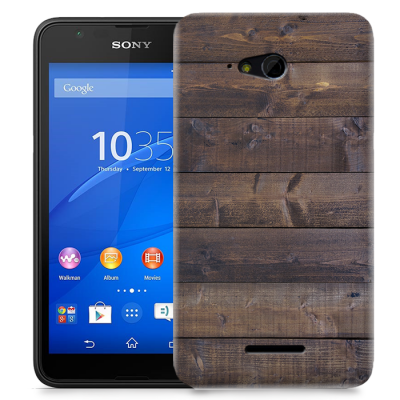 Skal till Sony Xperia E4g - Mörkbetsade plank