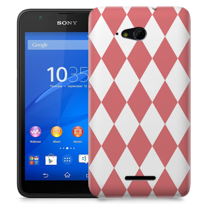 Skal till Sony Xperia E4g - Rutig - Rosa/Vit