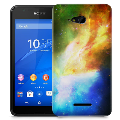 Skal till Sony Xperia E4g - Rymden - Gul/Blå
