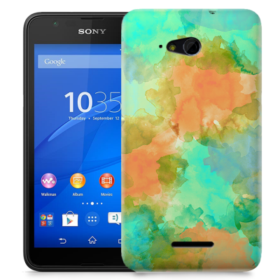 Skal till Sony Xperia E4g - Vattenfärg - Grön/Orange