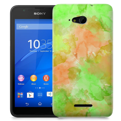 Skal till Sony Xperia E4g - Vattenfärg - Grön/Persika