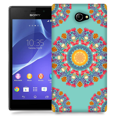 Skal till Sony Xperia M2 - Blommigt mönster - Turkos