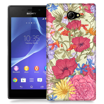 Skal till Sony Xperia M2 - Blommor - Beige