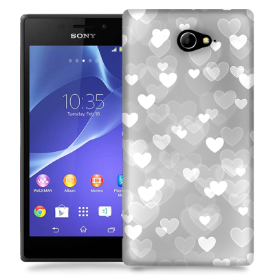 Skal till Sony Xperia M2 - Hjärtan - Grå