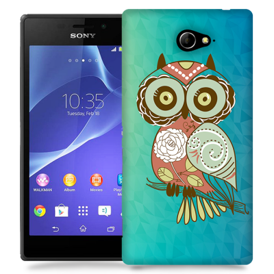 Skal till Sony Xperia M2 - Orientalisk uggla - Blå