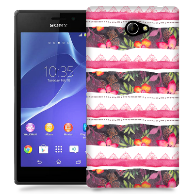 Skal till Sony Xperia M2 - Ränder - Blommor