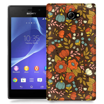 Skal till Sony Xperia M2 - Retro Blommor - Brun
