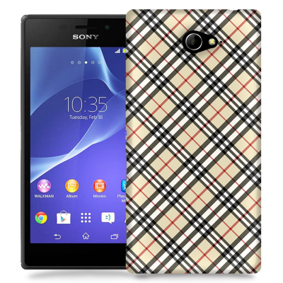 Skal till Sony Xperia M2 - Rutig diagonal - Beige