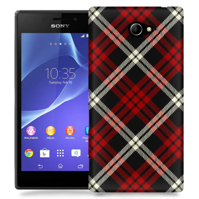 Skal till Sony Xperia M2 - Rutig - Röd