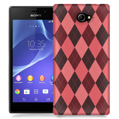 Skal till Sony Xperia M2 - Rutig - Rosa/Vinröd