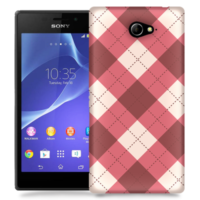 Skal till Sony Xperia M2 - Rutig Stygn - Rosa
